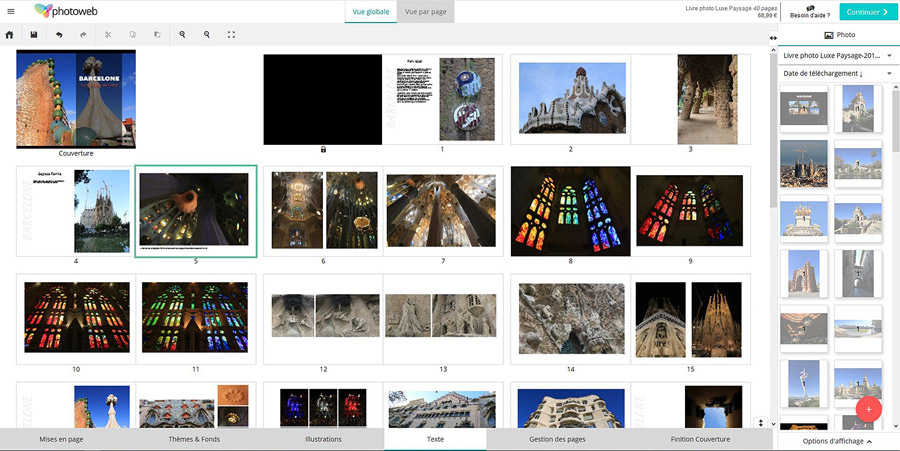 Interface de conception du livre-photo Photoweb