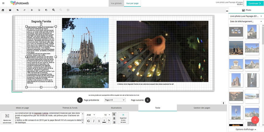 Conception d'une page du livre-photo Photoweb