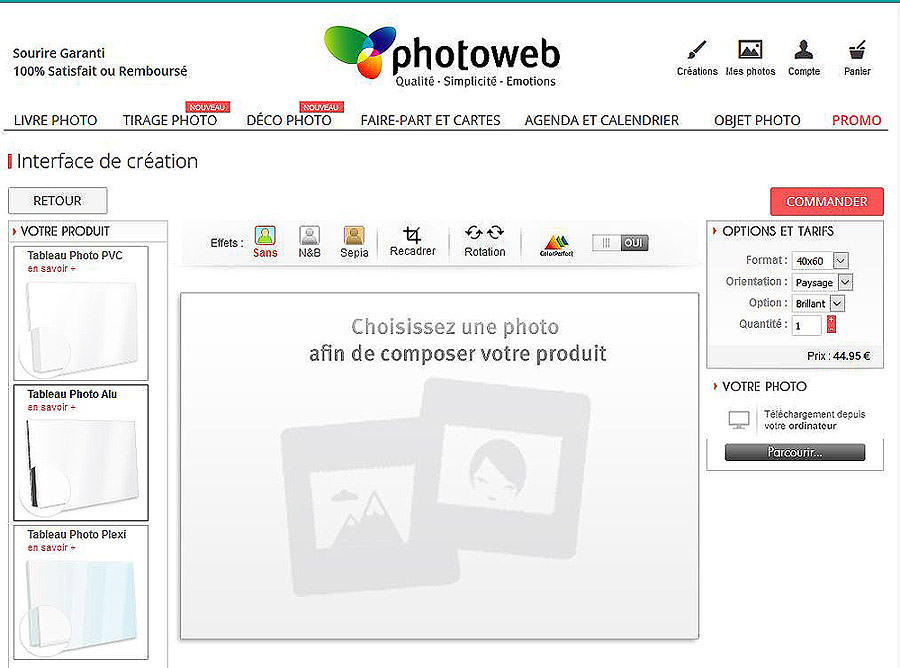 Cration du tableau alu Photoweb