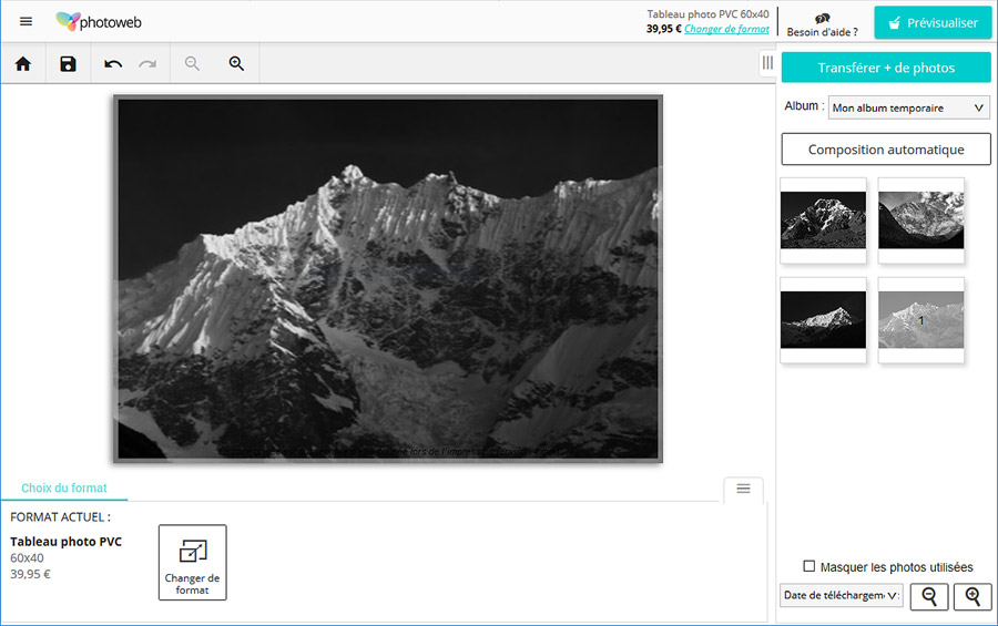 Cration du tableau PVC Photoweb